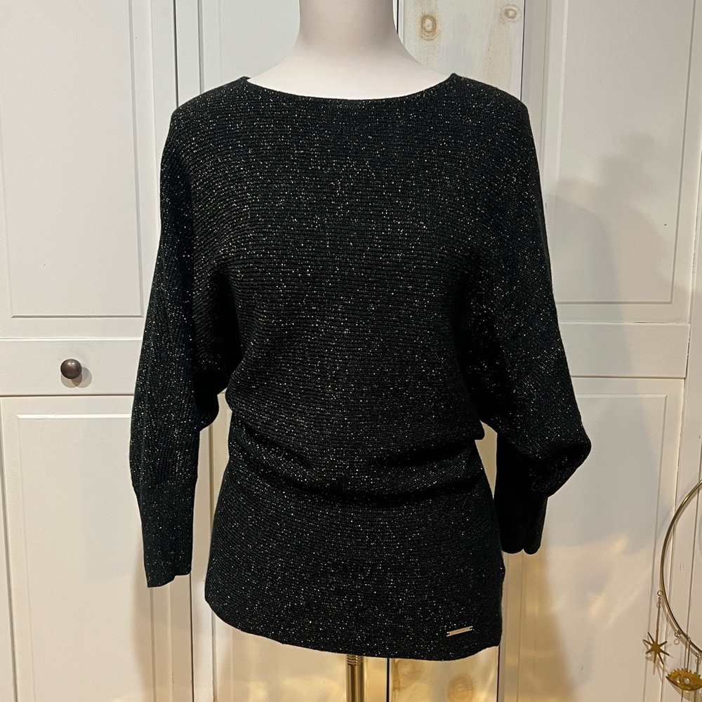 Ellen Tracy Black Sweater with Gold Highlights
